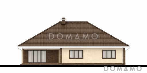 Проект просторного одноэтажного дома из кирпича с тремя спальнями и гаражом на два автомобиля / Фасад 3