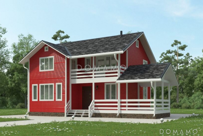 Проект яркого, каркасного дома с балконом на втором этаже Проект яркого, каркасного дома с балконом на втором этаже