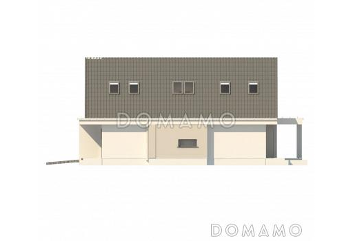 Проект одноэтажного мансардного дома из кирпича с кабинетом,  гаражом и четырьмя спальнями / Фасад 4