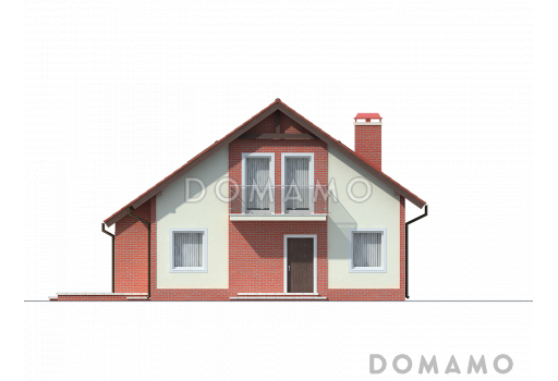 Проект одноэтажного мансардного дома из газобетона с эркером и большой площадью остекления в гостиной / Фасад 1