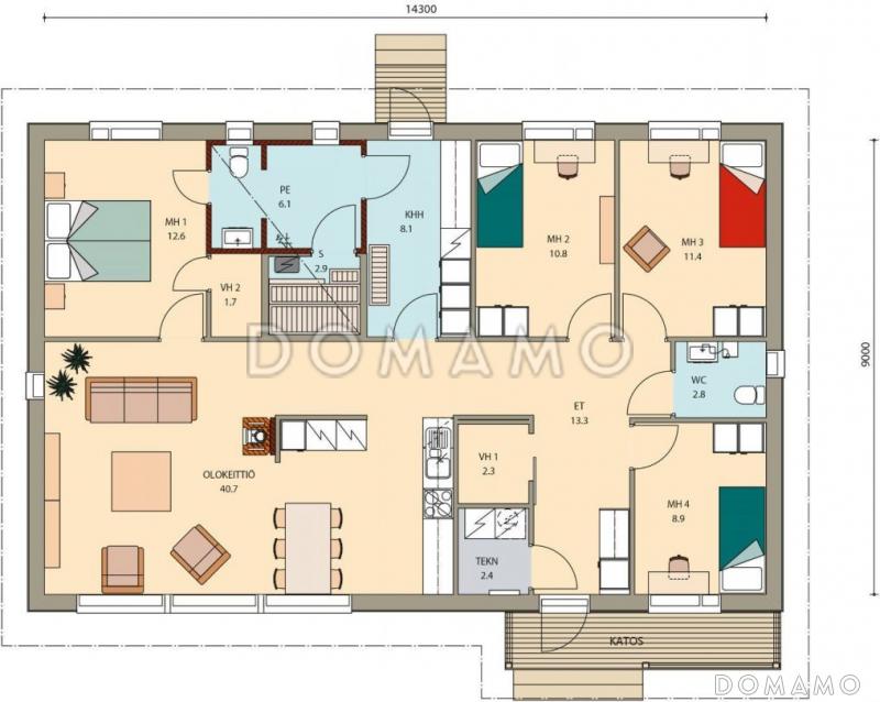 Проект каркасного дома 14х9 / План 1 этажа