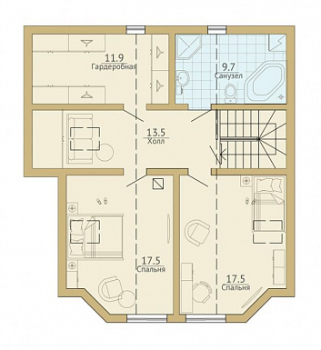Проект каркасного дома с французским балконом / План мансардного этажа