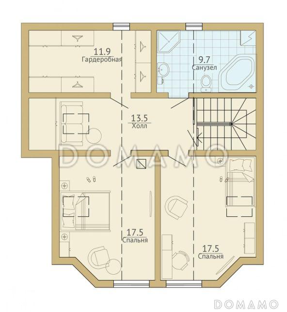 Проект каркасного дома с французским балконом / План мансардного этажа