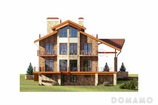 Проект дома из кирпича для неровных участков / Фасад 1