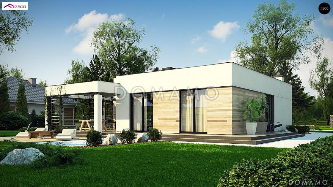 Проект современного одноэтажного дома из газобетона с плоской крышей с тремя спальнями и частично крытой террасой / 5