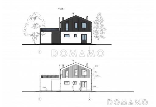 Проект дома дома с тремя спальнями, кабинетом, баней и постирочной / Фасад 3