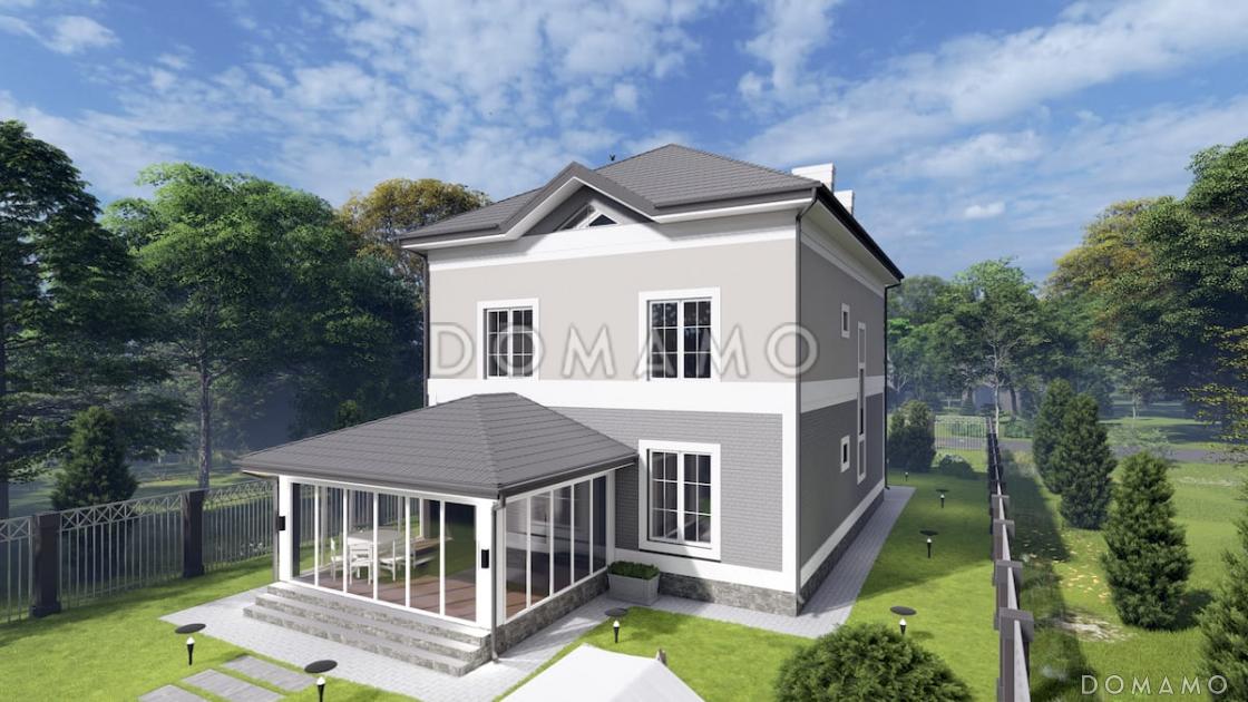 Проект двухэтажного дома с мансардой, мастер-спальней и остекленной террасой / 2