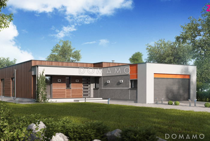 Проект просторного современного одноэтажного дома из кирпича с тремя спальнями, кабинетом и гаражом Проект просторного современного одноэтажного дома из кирпича с тремя спальнями, кабинетом и гаражом