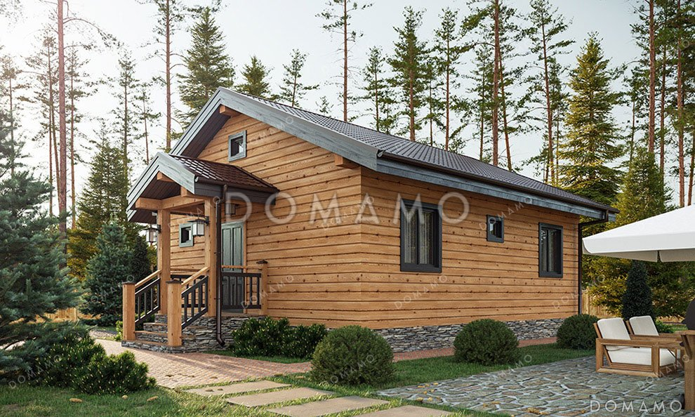 Проект одноэтажного дома с двумя спальнями и каркасными стенами / 1