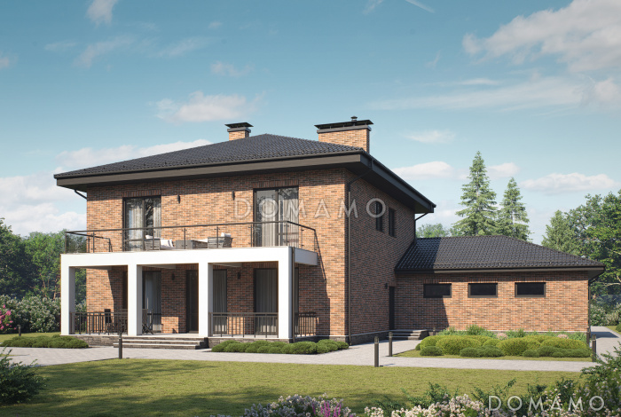 Проект газобетонного двухэтажного особняка с двойным гаражом