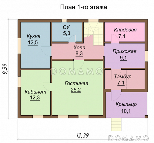 Проект двухэтажного коттеджа / План 1 этажа Проект двухэтажного коттеджа / План 1 этажа
