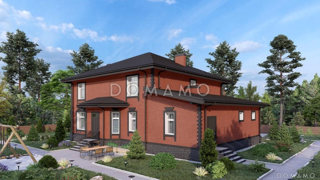 Проект кирпичного дома с 2 эркерами, 5 спальнями и гостиной с камином / 3