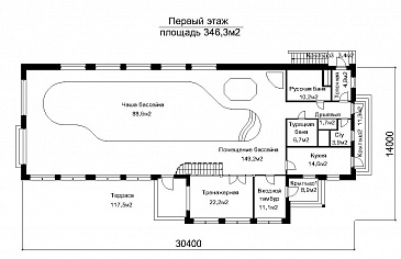 Проект отдельностоящего баcсейна с подвалом / План 1 этажа