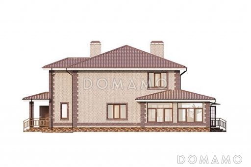 Проект дома с просторной верандой и гаражом / Фасад 2