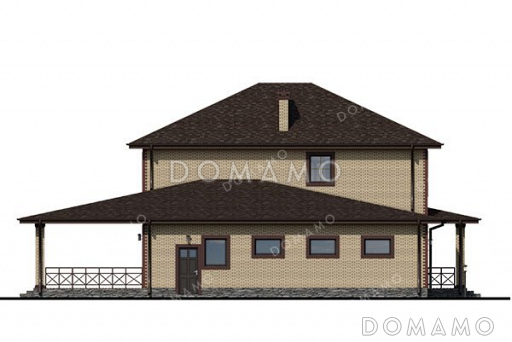 Проект двухэтажного дома с большой террасой и гаражом / Фасад 4