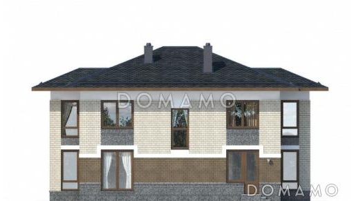 Проект двухэтажного особняка с тремя спальными комнатами и комнатой для гостей / Фасад 3