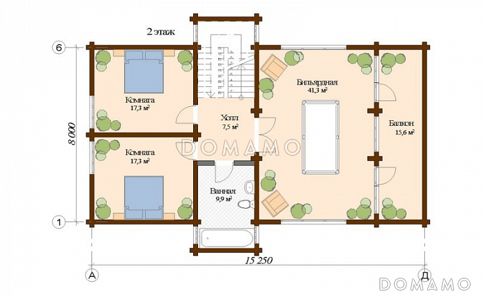 Проект современного дома из клееного бруса с односкатной крышей / План 2 этажа Проект современного дома из клееного бруса с односкатной крышей / План 2 этажа
