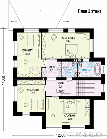 Проект двухэтажного дома из газобетона и кирпичной облицовкой / План 2 этажа Проект двухэтажного дома из газобетона и кирпичной облицовкой / План 2 этажа