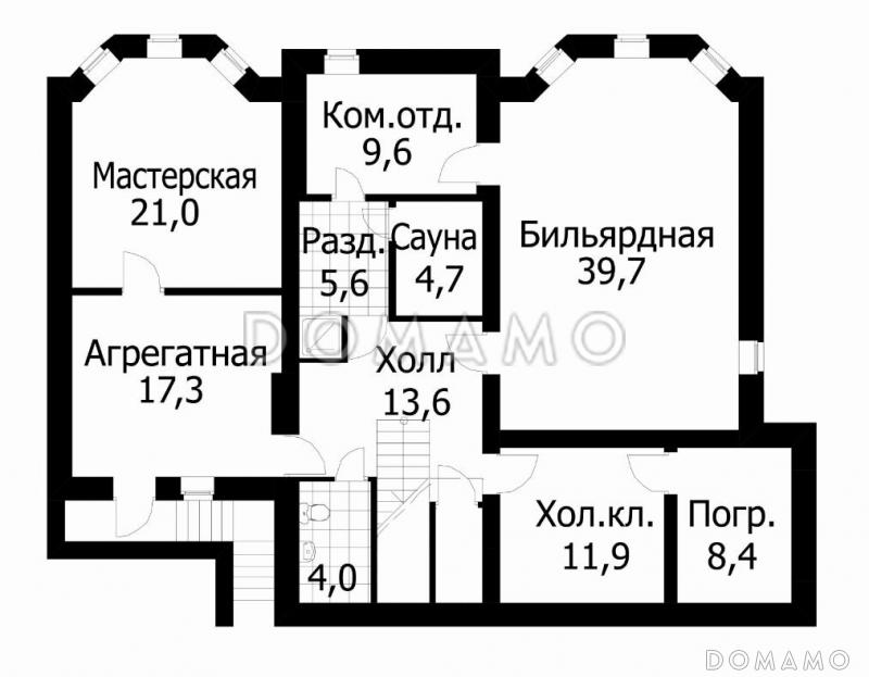 Проект коттеджа с девятью комнатами / План цокольного этажа