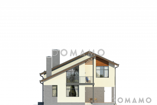 Проект дома с гаражом на две машины, террасой, вторым светом, сауной, двумя балконами / Фасад 2