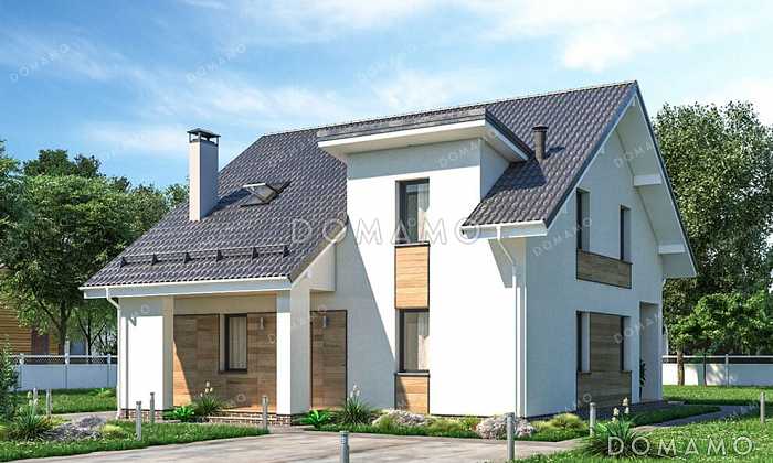 Проект загородного дома с 3 спальнями на мансарде, камином в гостевой комнате и крытой террасой