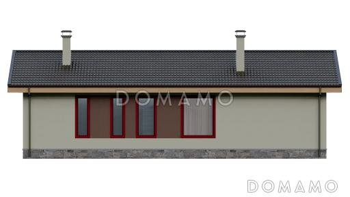 Проект одноэтажной бани с панорамным остеклением, крытой террасой, спальней / Фасад 3