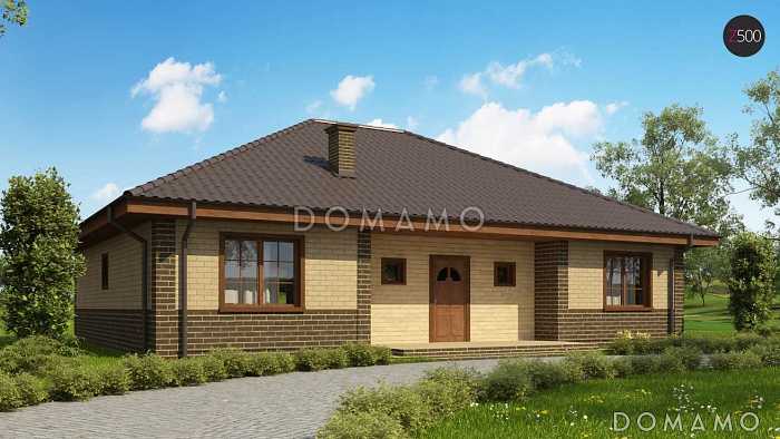 Проект одноэтажного дома из газобетона с облицовкой кирпичом с зоной барбекю на террасе  Проект одноэтажного дома из газобетона с облицовкой кирпичом с зоной барбекю на террасе