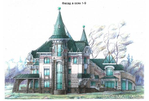 Проект коттеджа с бассейном и зимним садом в стиле северного модерна / Фасад 1