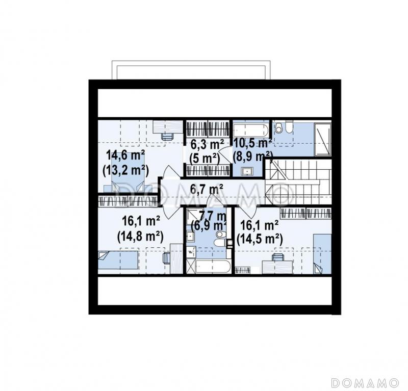 Проект дома с мансардным этажом, гаражом, кабинетом и просторной гостиной / План мансардного этажа