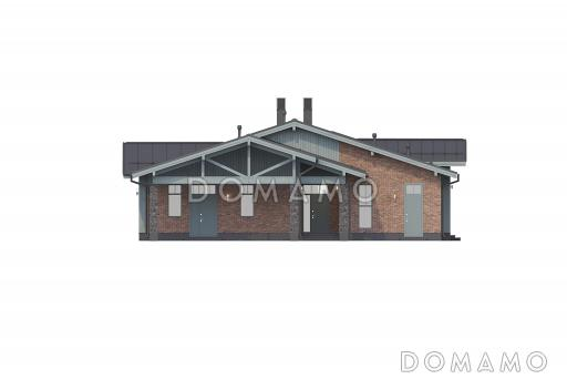 Проект каркасного дома в скандинавском стиле с навесом для двух машин и большой террасой / Фасад 2