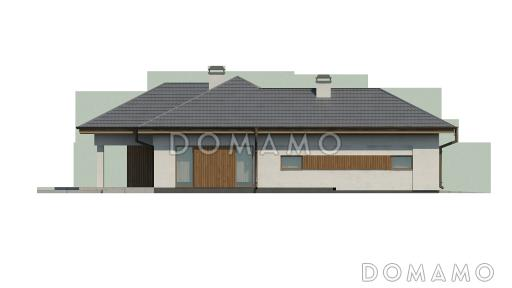 Проект одноэтажного дома из газобетона с большой гостиной, тремя спальнями и гаражом на два автомобиля / Фасад 2
