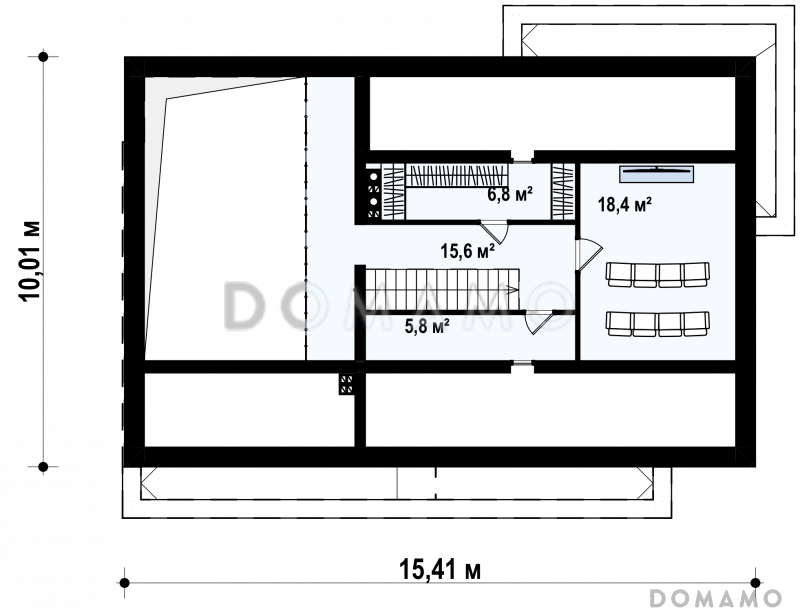 Проект кирпичного дома в стиле барнхаус с кабинетом, комнатой отдыха и увеличенной котельной / План мансардного этажа