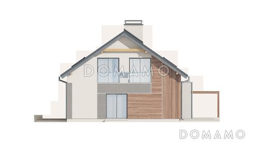 Проект комфортного одноэтажного мансардного дома из газобетона для двух семей / Фасад 2