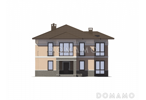 Проект двухэтажного дома из пеноблоков с выходом на террасу из просторной гостиной / Фасад 3