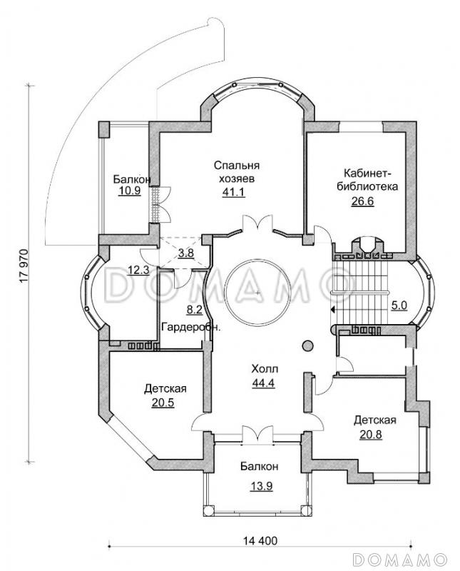 Проект коттеджа в стиле модерн с парадным балконом / План 2 этажа