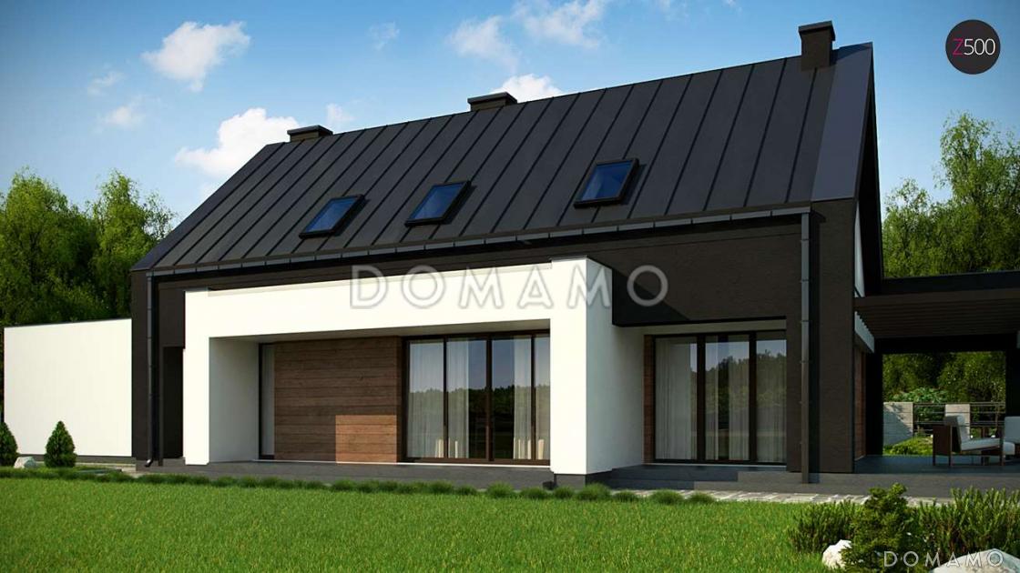 Проект удобного современного одноэтажного мансардного дома из газобетона с гаражом и тремя спальнями на мансарде / 2