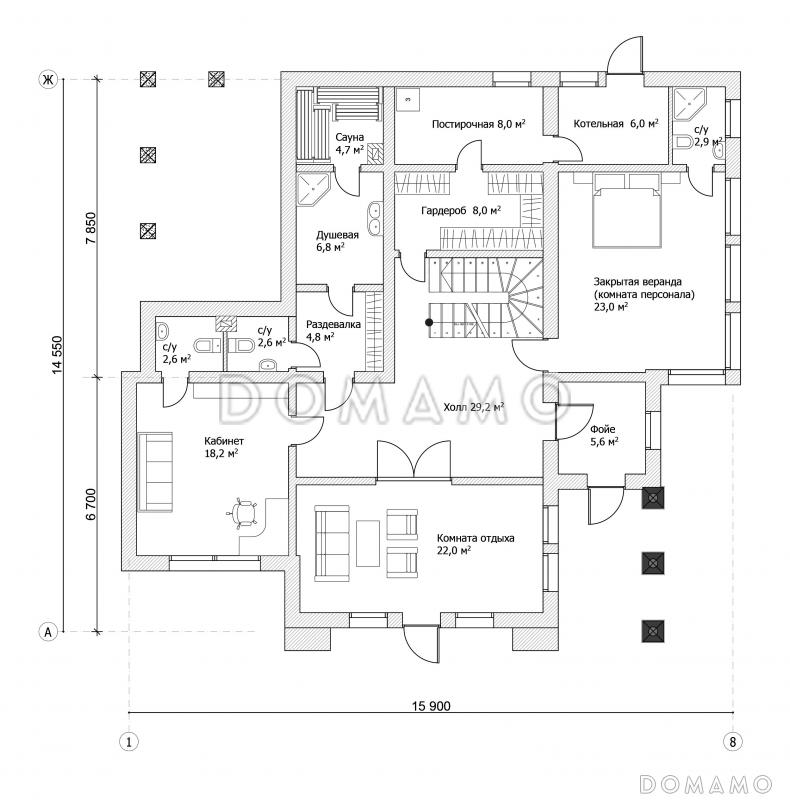 Проект дома в Альпийском стиле / План цокольного этажа