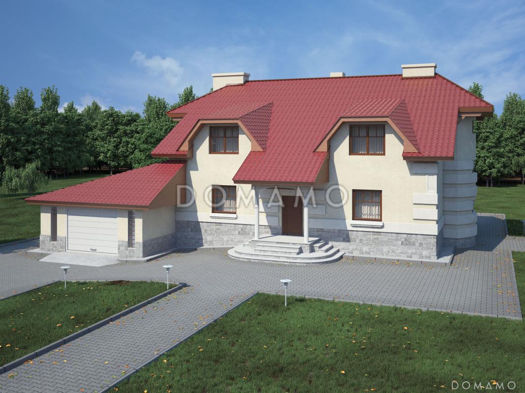 Проект комфортабельного дома с бильярдной, гаражом и гостиной с камином / 1