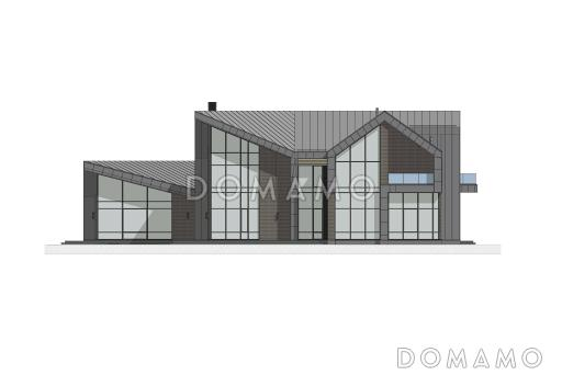 Проект двухэтажного коттеджа из газобетона с винным погребом, террасой барбекю и зимним садом / Фасад 1