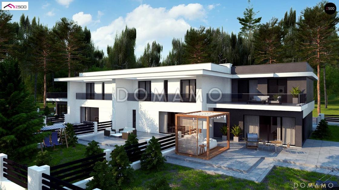 Проект современного комфортного двухэтажного дома из кирпича для двух семей с общим гаражом / 3