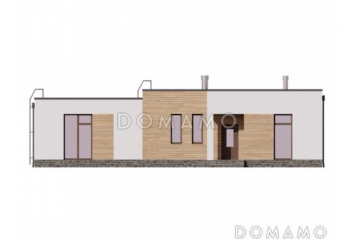 Проект одноэтажного дома с плоской крышей и длинной террасой / Фасад 1