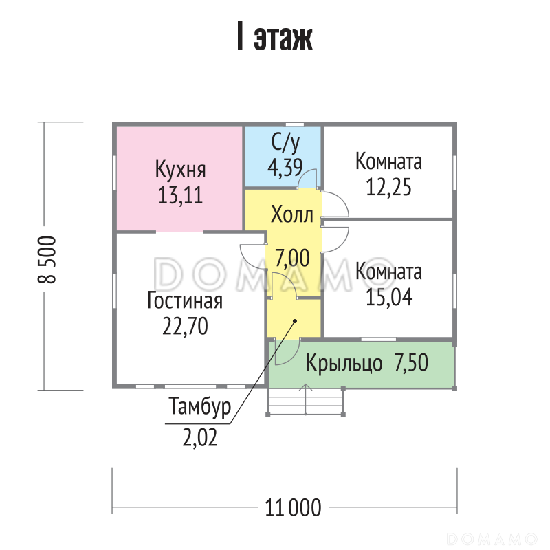 Проект бюджетного дома из клееного бруса с небольшой крытой террасой / План 1 этажа