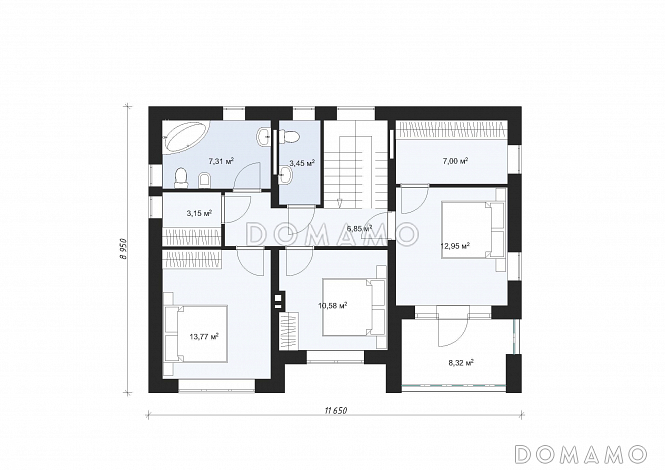 Проект современного двухэтажного дома с четырьмя спальнями S-136 / План 2 этажа Проект современного двухэтажного дома с четырьмя спальнями S-136 / План 2 этажа