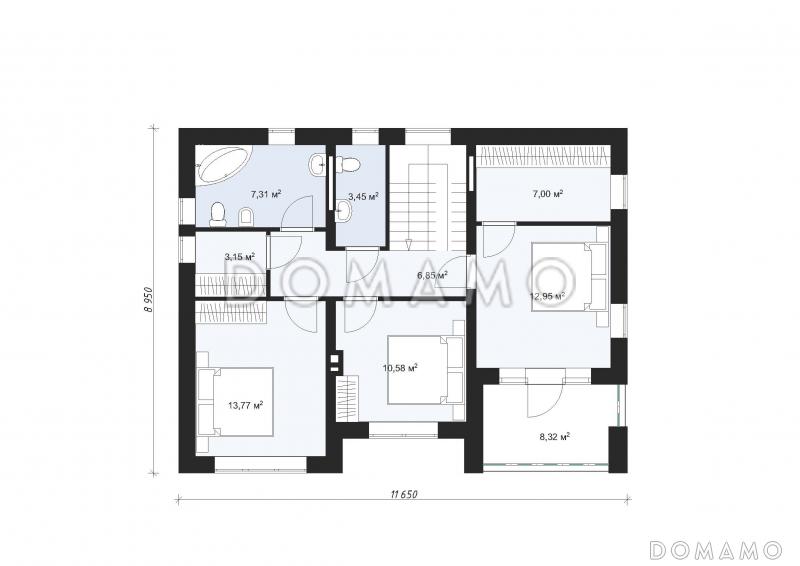 Проект современного двухэтажного дома с четырьмя спальнями S-136 / План 2 этажа