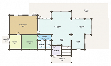 Проект большого деревянного дома из клееного бруса с бильярдной / План 1 этажа Проект большого деревянного дома из клееного бруса с бильярдной / План 1 этажа