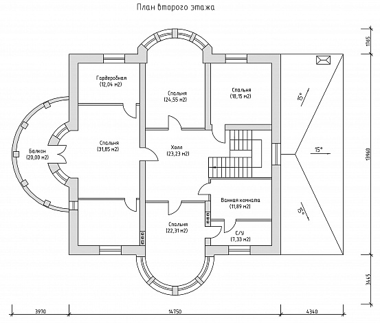 Проект двухэтажного жилого дома, запроектированного в современном стиле / План 2 этажа