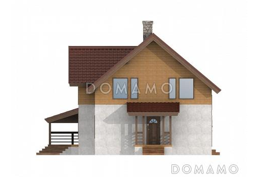 Проект каркасного дома с огромной крытой террасой / Фасад 4