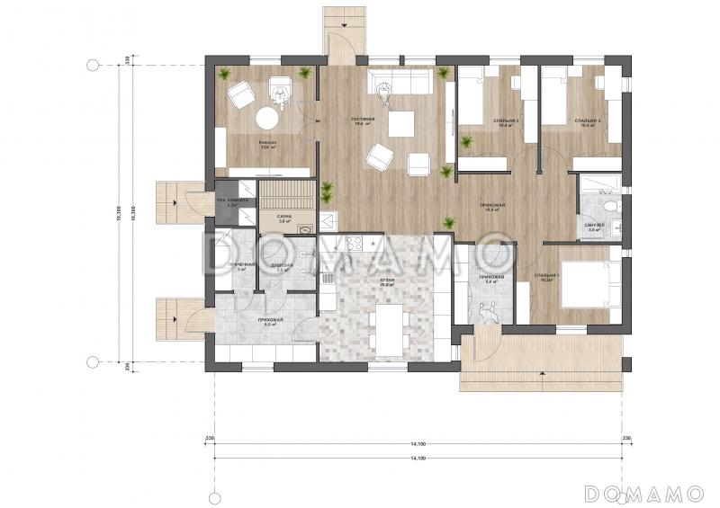 С-165 одноэтажный дом / План 1 этажа