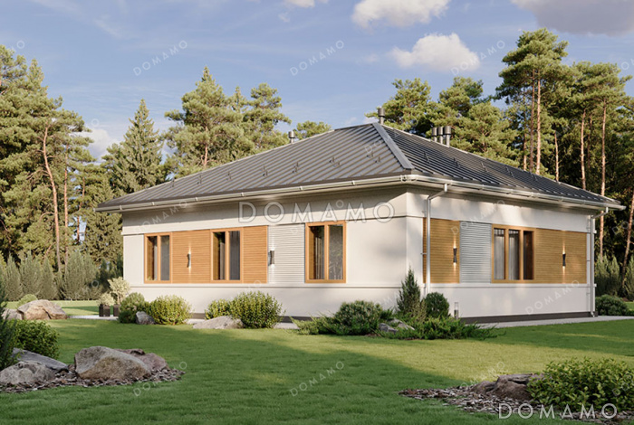 Проект простого одноэтажного дома с тремя спальнями и гостиной-столовой Проект простого одноэтажного дома с тремя спальнями и гостиной-столовой