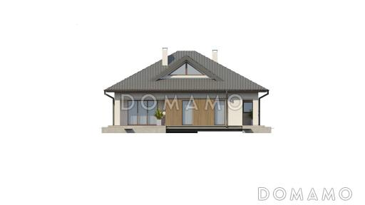 Проект одноэтажного дома из кирпича с тремя спальнями и треугольным окном на чердаке / Фасад 1